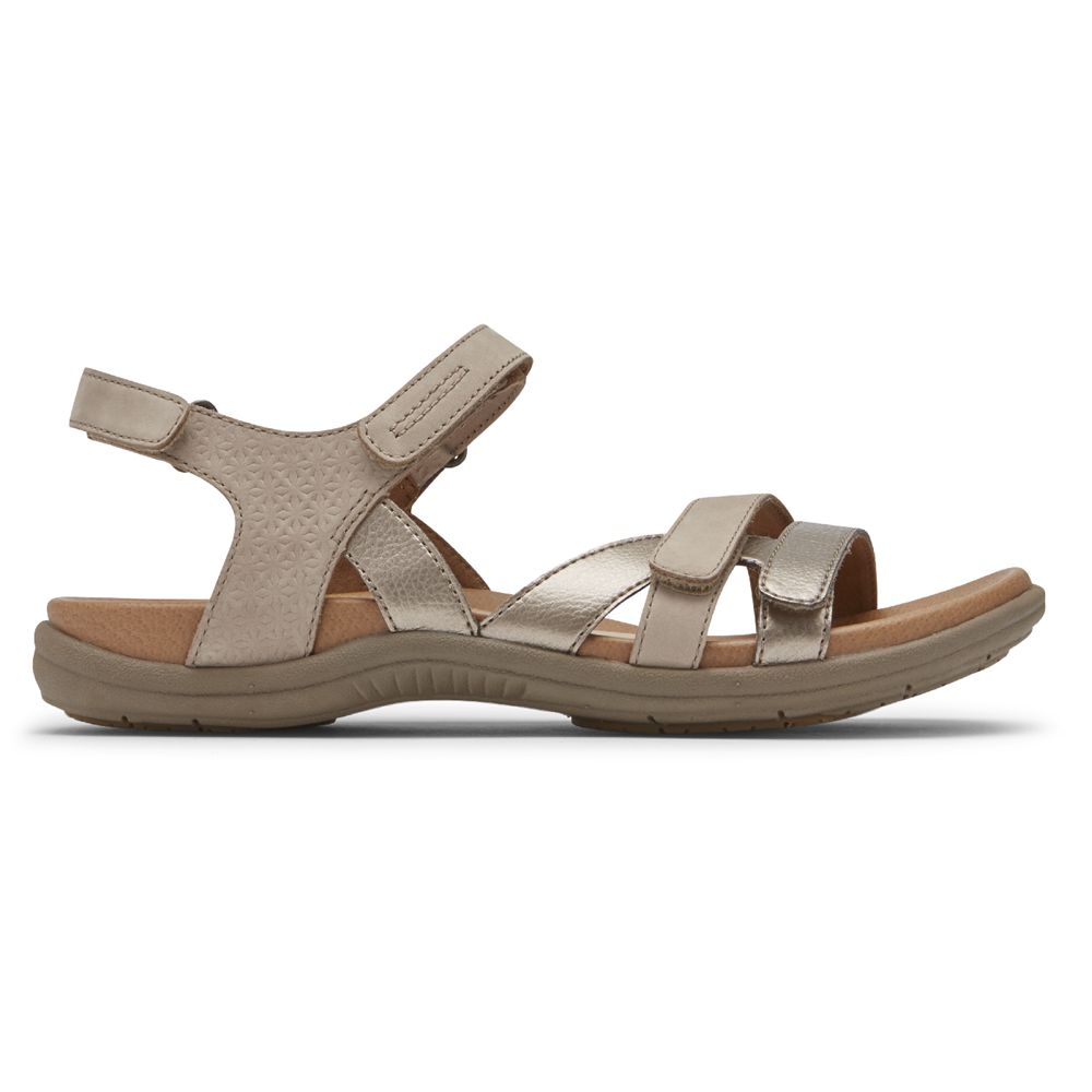 Sandálias Mulher Rockport Cobb Hill Rubey 3-Strap Taupe,Portugal QYHND-2593